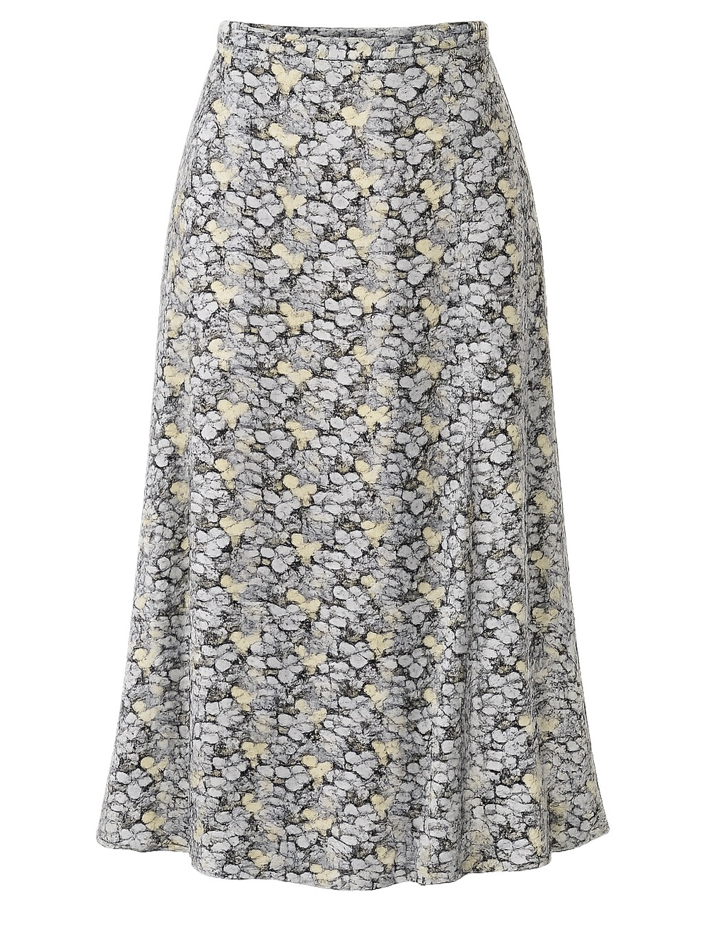H&M Black, White & Pale Yellow Floral Midi Skirt